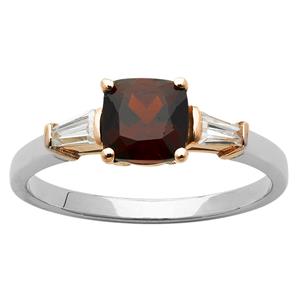 <p>Cushion Cut Garnet Ring with Tapered Baguettes</p>